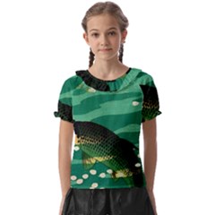 Japanese Koi Fish Kids  Frill Chiffon Blouse by Cemarart