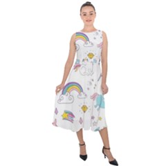 Unicorn Diamond Rainbow Shooting Star Midi Tie-back Chiffon Dress by Grandong