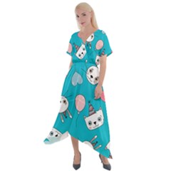 Cat Bunny Cross Front Sharkbite Hem Maxi Dress by Grandong