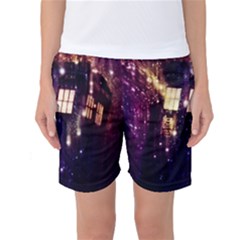 Tardis Regeneration Art Doctor Who Paint Purple Sci Fi Space Star Time Machine Women s Basketball Shorts by Cemarart