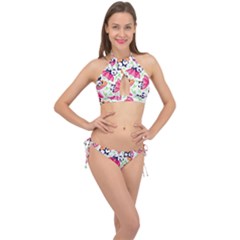 Panda Umbrella Pattern Cross Front Halter Bikini Set by Cemarart