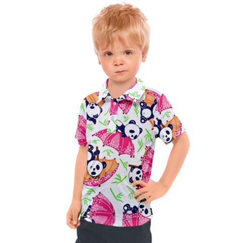 Panda Umbrella Pattern Kids  Polo T-shirt by Cemarart