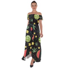 Watermelon Doodle Pattern Off Shoulder Open Front Chiffon Dress by Cemarart