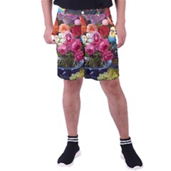 Flower And Parrot Art Flower Painting Men s Pocket Shorts by Cemarart