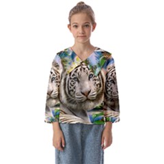 White Tiger Peacock Animal Fantasy Water Summer Kids  Sailor Shirt by Cemarart