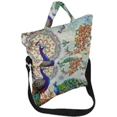 Royal Peacock Feather Art Fantasy Fold Over Handle Tote Bag by Cemarart