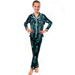 Peacock Pattern Kids  Satin Long Sleeve Pajamas Set by Cemarart