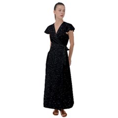 Simple Starry Sky, Alone, Black, Dark, Nature Flutter Sleeve Maxi Dress by nateshop