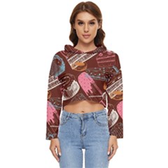 Sweet Food Seamless Pattern Women s Lightweight Cropped Hoodie by Cemarart
