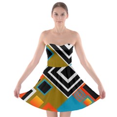 Retro Pattern Abstract Art Colorful Square Strapless Bra Top Dress by Ndabl3x