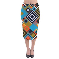 Retro Pattern Abstract Art Colorful Square Velvet Midi Pencil Skirt by Ndabl3x