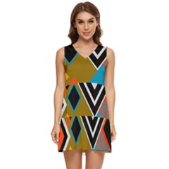 Retro Pattern Abstract Art Colorful Square Tiered Sleeveless Mini Dress by Ndabl3x