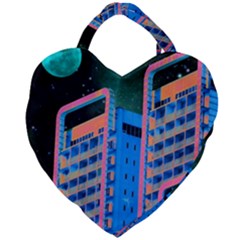 Fantasy City Architecture Building Cityscape Giant Heart Shaped Tote by Cemarart