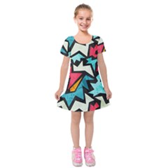 Abstract, Colorful, Colors Kids  Short Sleeve Velvet Dress by nateshop