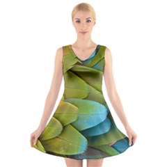 Parrot Feathers Texture Feathers Backgrounds V-neck Sleeveless Dress by nateshop