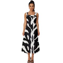 Zebra-black White Square Neckline Tiered Midi Dress by nateshop