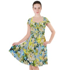 Background-flowers Cap Sleeve Midi Dress by nateshop