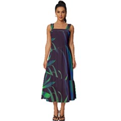 Tree Leaves Square Neckline Tiered Midi Dress by nateshop