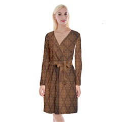 Brown Floral Pattern Floral Vintage Pattern, Brown Vintage Long Sleeve Velvet Front Wrap Dress by nateshop