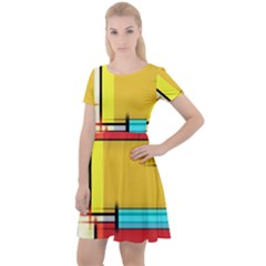 Multicolored Retro Abstraction, Lines Retro Background, Multicolored Mosaic Cap Sleeve Velour Dress  by nateshop