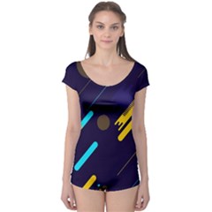 Blue Background Geometric Abstrac Boyleg Leotard  by nateshop