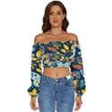 Bohemian Butterflies 1 Long Sleeve Crinkled Weave Crop Top View1