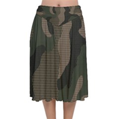 Camo, Abstract, Beige, Black, Brown Military, Mixed, Olive Velvet Flared Midi Skirt by nateshop