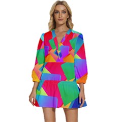 Colors, Color V-neck Placket Mini Dress by nateshop