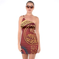 Holiday, Chinese New Year, Year Of The Tiger One Shoulder Ring Trim Bodycon Dress by nateshop