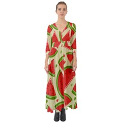 Cute Watermelon Seamless Pattern Button Up Boho Maxi Dress by Grandong