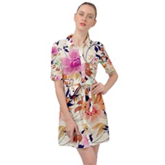 Abstract Floral Background Belted Shirt Dress by nateshop