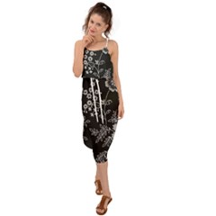 Black Background With Gray Flowers, Floral Black Texture Waist Tie Cover Up Chiffon Dress by nateshop