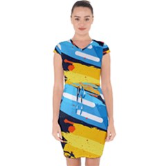 Colorful Paint Strokes Capsleeve Drawstring Dress  by nateshop