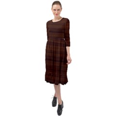 Dark Brown Wood Texture, Cherry Wood Texture, Wooden Ruffle End Midi Chiffon Dress by nateshop