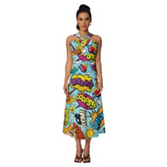 Graffiti Word Seamless Pattern Sleeveless Cross Front Cocktail Midi Chiffon Dress by Bedest