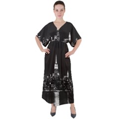 Photography Of Buildings New York City  Nyc Skyline V-neck Boho Style Maxi Dress by Cemarart