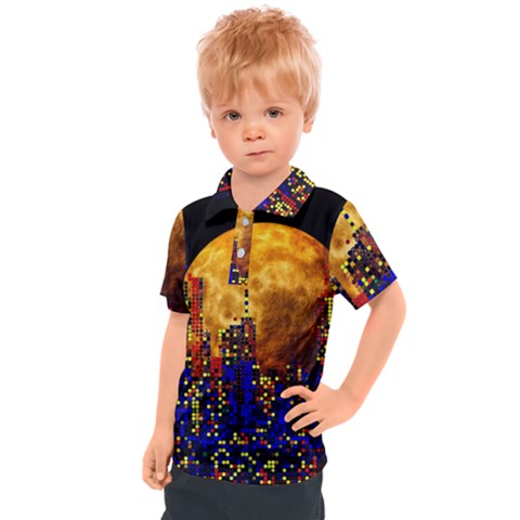 Skyline Frankfurt Abstract Moon Kids  Polo T-shirt by Cemarart