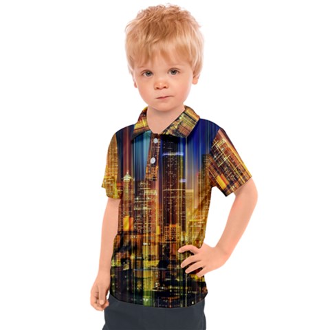 Skyline Light Rays Gloss Upgrade Kids  Polo T-shirt by Cemarart