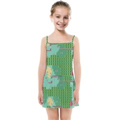 Green Retro Games Pattern Kids  Summer Sun Dress by Cemarart