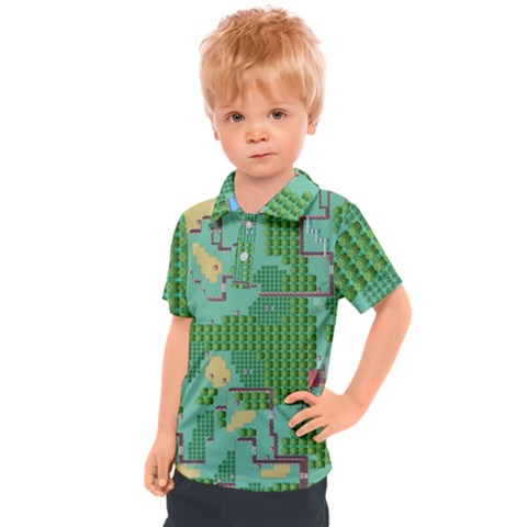 Green Retro Games Pattern Kids  Polo T-shirt by Cemarart