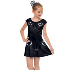 Black Cat Face Kids  Cap Sleeve Dress by Cemarart