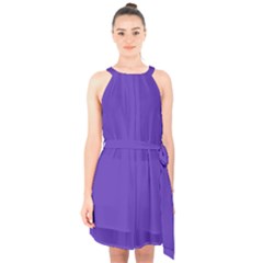 Ultra Violet Purple Halter Collar Waist Tie Chiffon Dress by bruzer