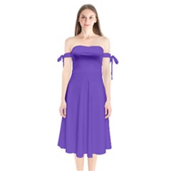 Ultra Violet Purple Shoulder Tie Bardot Midi Dress by Patternsandcolors