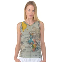 Vintage World Map Women s Basketball Tank Top by Proyonanggan