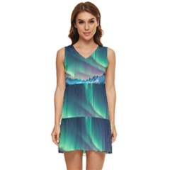 Zig Zag Waves Lines Geometric Tiered Sleeveless Mini Dress by Ndabl3x