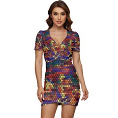 Hexagon Honeycomb Pattern Design Low Cut Cap Sleeve Mini Dress by Ndabl3x