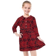 Red Floral Pattern Floral Greek Ornaments Kids  Quarter Sleeve Shirt Dress