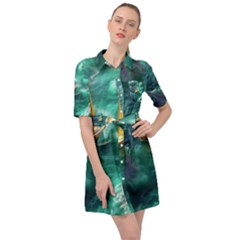 Mountain Birds River Sunset Nature Belted Shirt Dress by Cemarart