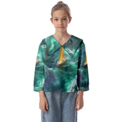 Double Exposure Flower Kids  Sailor Shirt by Cemarart