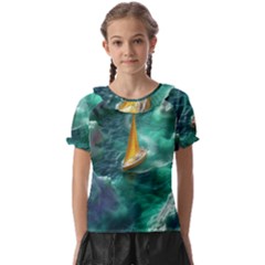 Dolphin Swimming Sea Ocean Kids  Frill Chiffon Blouse by Cemarart